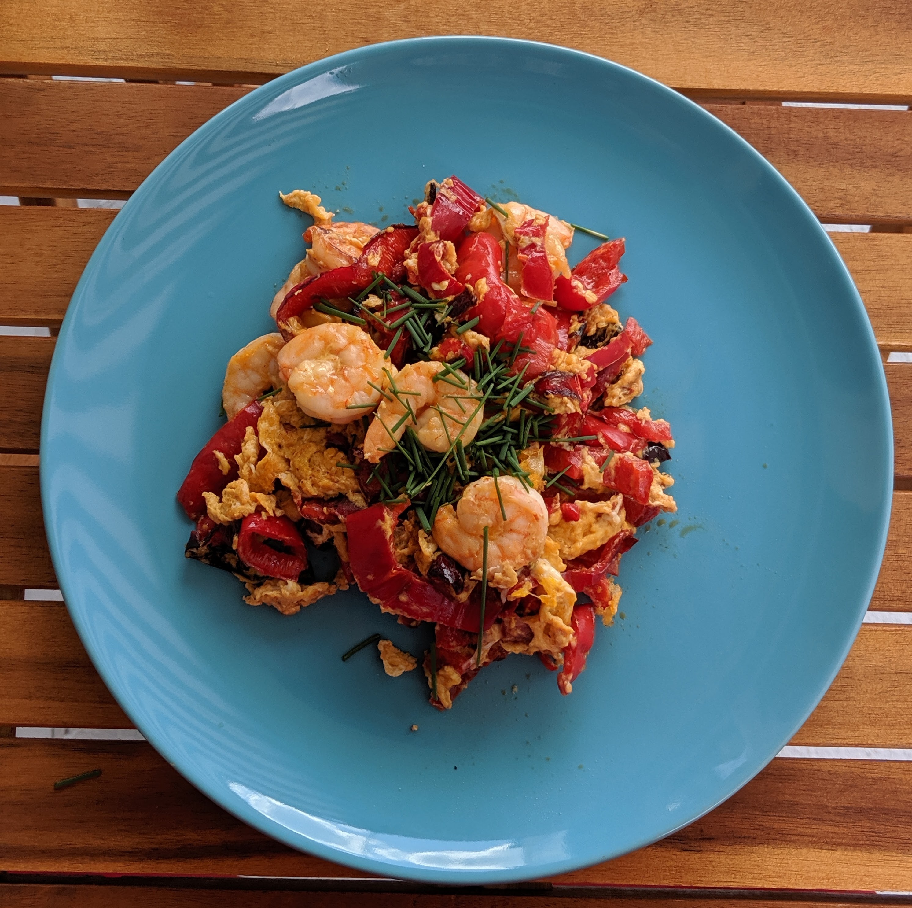 Prawns and peppers scrambled eggs